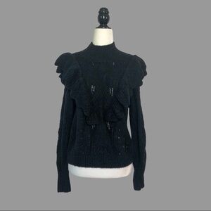 💚 S 💚 NWT Cable Knit Sweater Ruffled Soft Casual Long Sleeves Black​